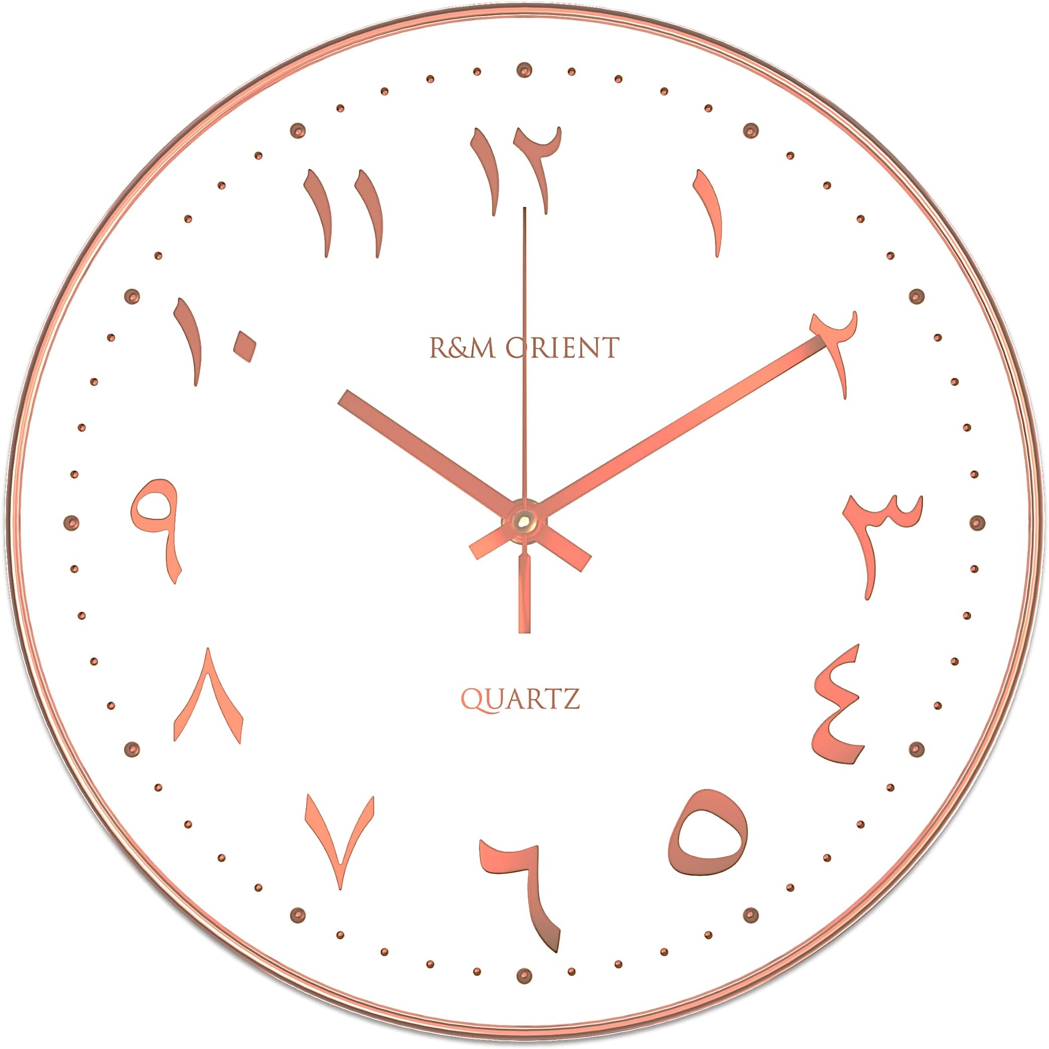 R&M Orient 30 cm Arabic Round Silent Wall Clock, Modern Quartz Decorative Large Children's Cafe Restaurant Clock