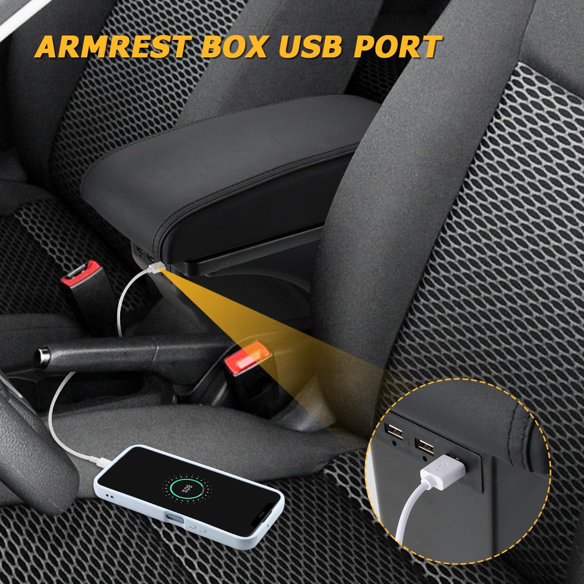 MARCHFA Armlehnen Mittelkonsole für Golf 6 MK6 2008-2013 Autozubehör Armlehne Box mit 3 USB-Ladeanschlüssen
