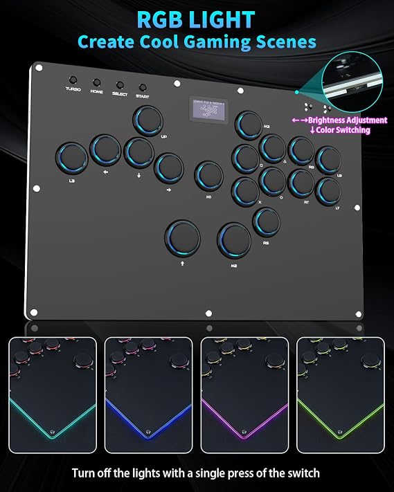 GuileKeys GK-18 Leverless Arcade Stick, All-Button Fight Controller with 18 Keys, RGB Lights, Hot-Swappable for PS5/PS4/PS3/PC/Switch, Arcade Fight Stick Black | Arcade Controller Street Fight Keyboard, Supports Hot Swap & SOCD, All-Button Gamerfinger with Custom RGB & Turbo Functions