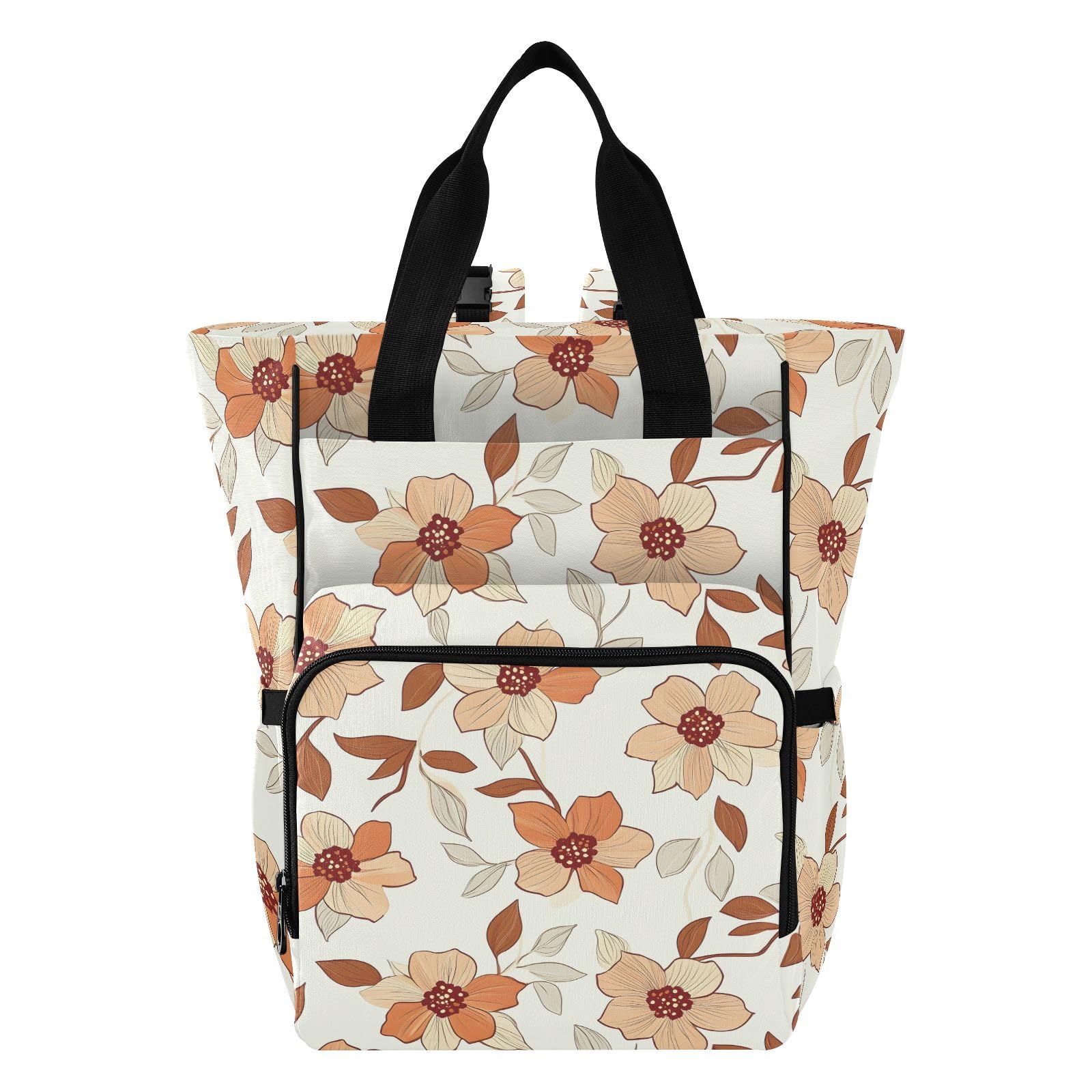 Mnsruu Borsa per pannolini per bambini con motivo floreale disegnato a mano borsa grande borsa impermeabile da viaggio borse per pannolini per mamme e papà
