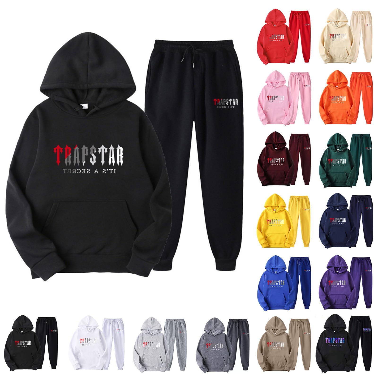 GenericTracksuit Mens Full Set Trapstar Tracksuits Jogging Set Hooded Jacket + Trousers Pants Trapstar London Pocket Tracksuit Unisex with Letter Print Suit for Autumn and Winter