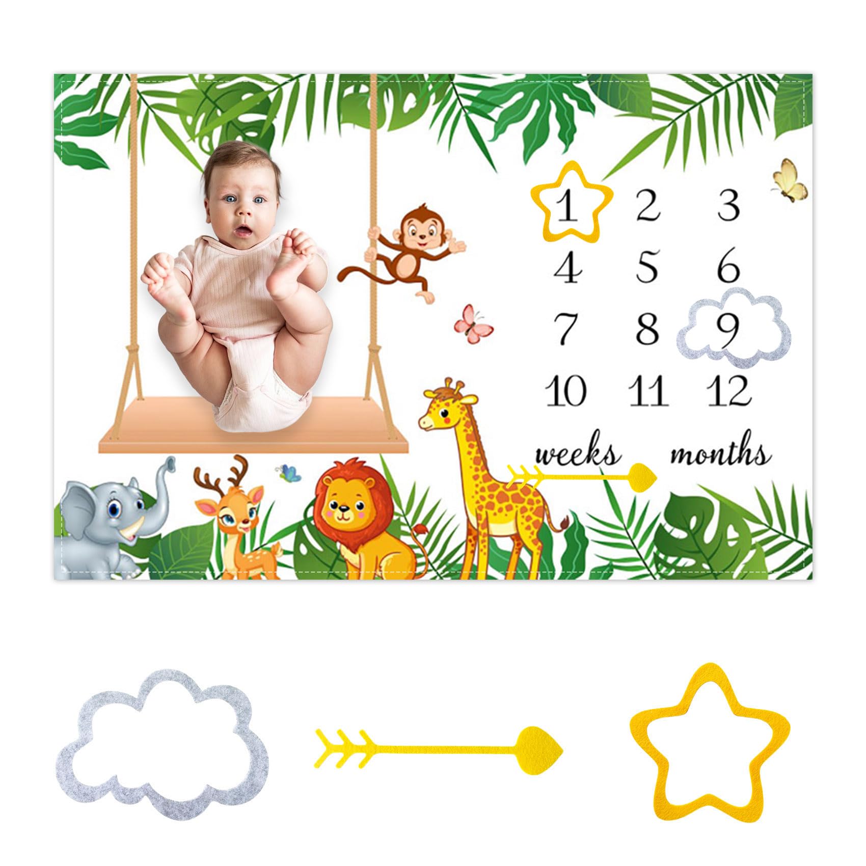 CSFOTO Tropical Jungle Baby Monthly Milestone Blanket Cartoon Safari Park Photography Background Newborn Baby Growth Record Prop Blanket 60 "x40 with