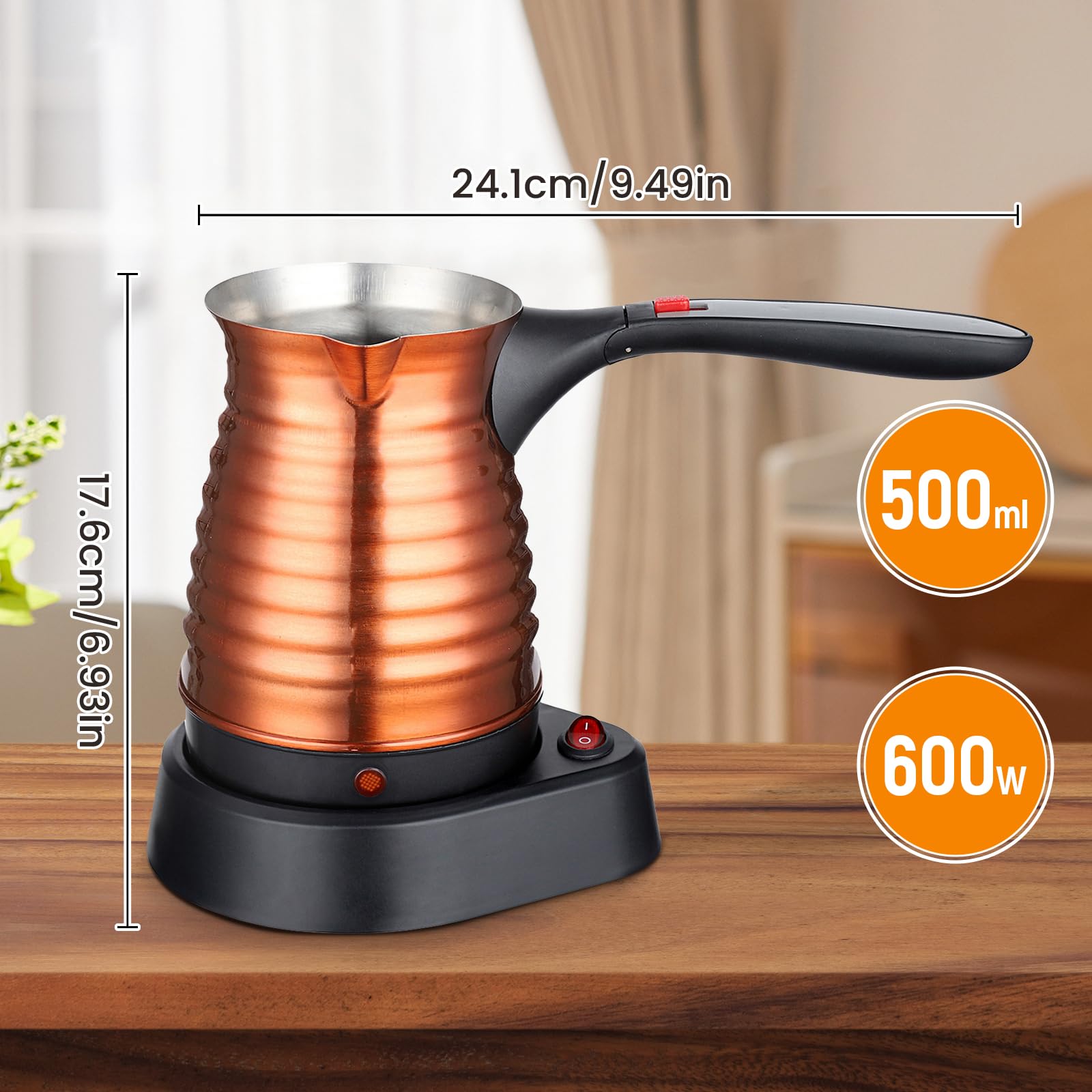 Baoblaze 17oz Elektrische Kaffeekanne Teekessel mit Griff Mehrzweck-Schnellkessel Edelstahl-Kaffeekessel für Café