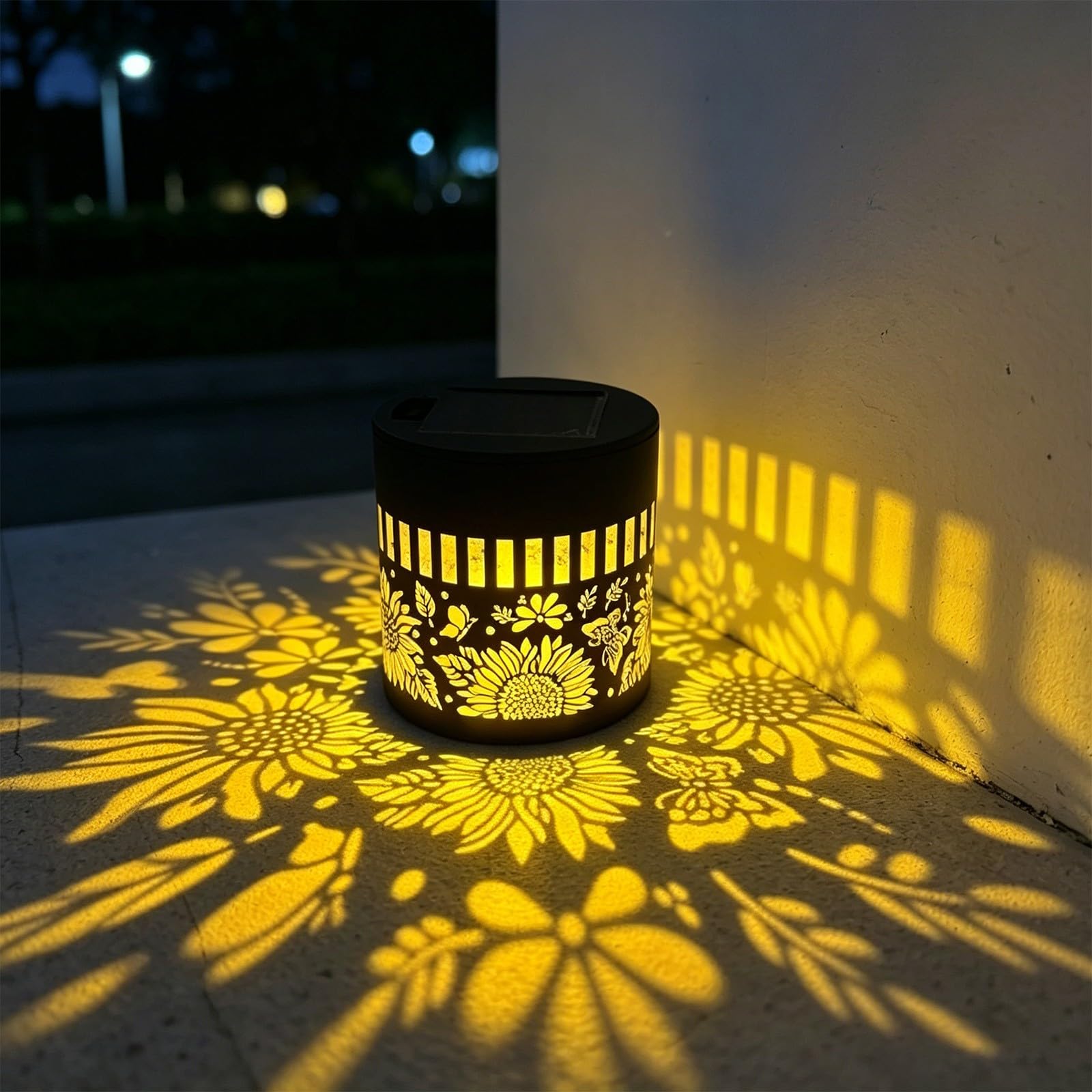 Solar Mandala Projection Wall Lights, Solar Powered Outdoor Fence Patio Garden Decor Lamp with 7 Colour Changing Metal Projector Wall Light, Colorful Wall Projection Lamp (Yellow-A)