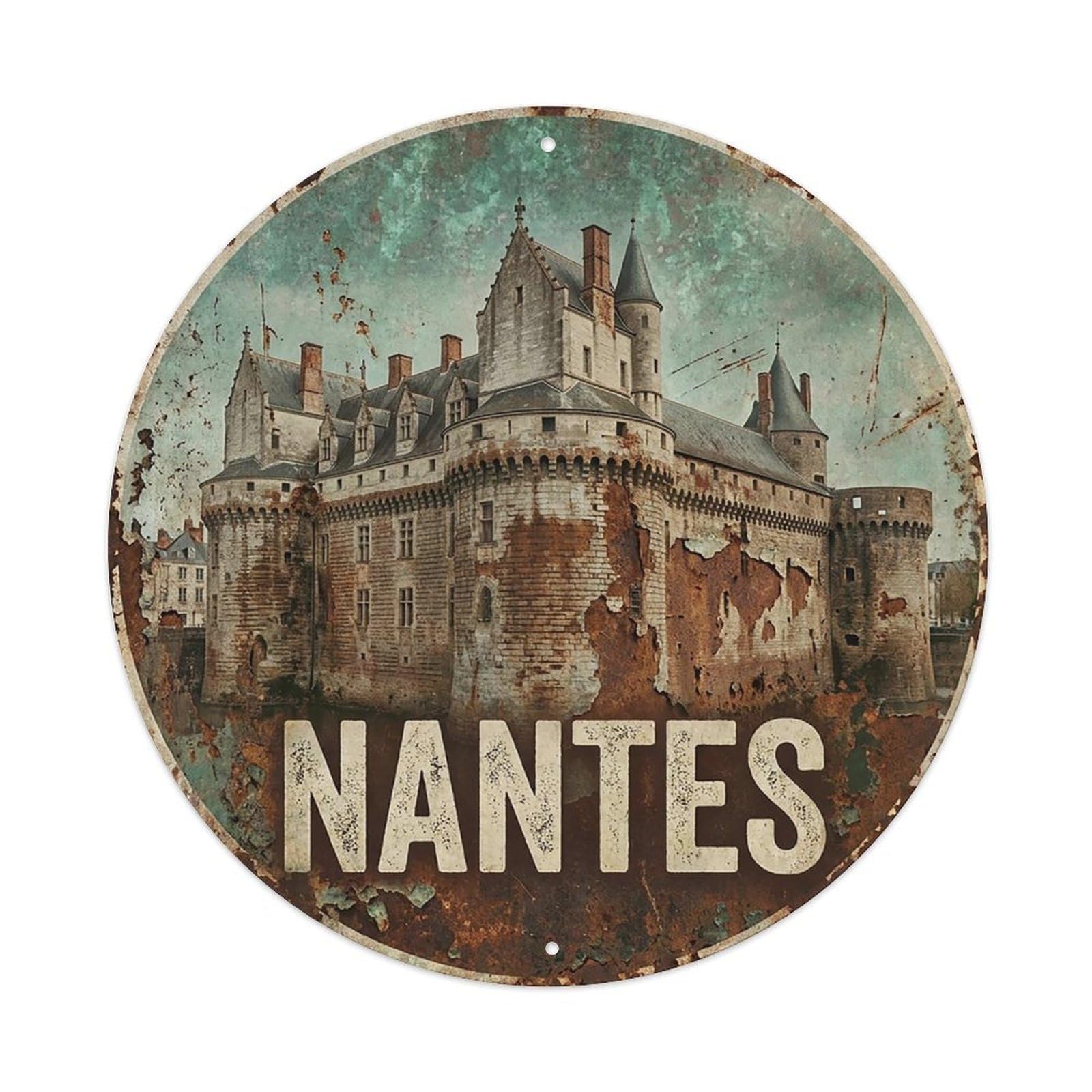 France Vintage Travel Nantes Vintage Metal Tin Sign Plaque Wall Decor for Cafe, Club Bar, Office, Garden Metal Poster 8x8Inch