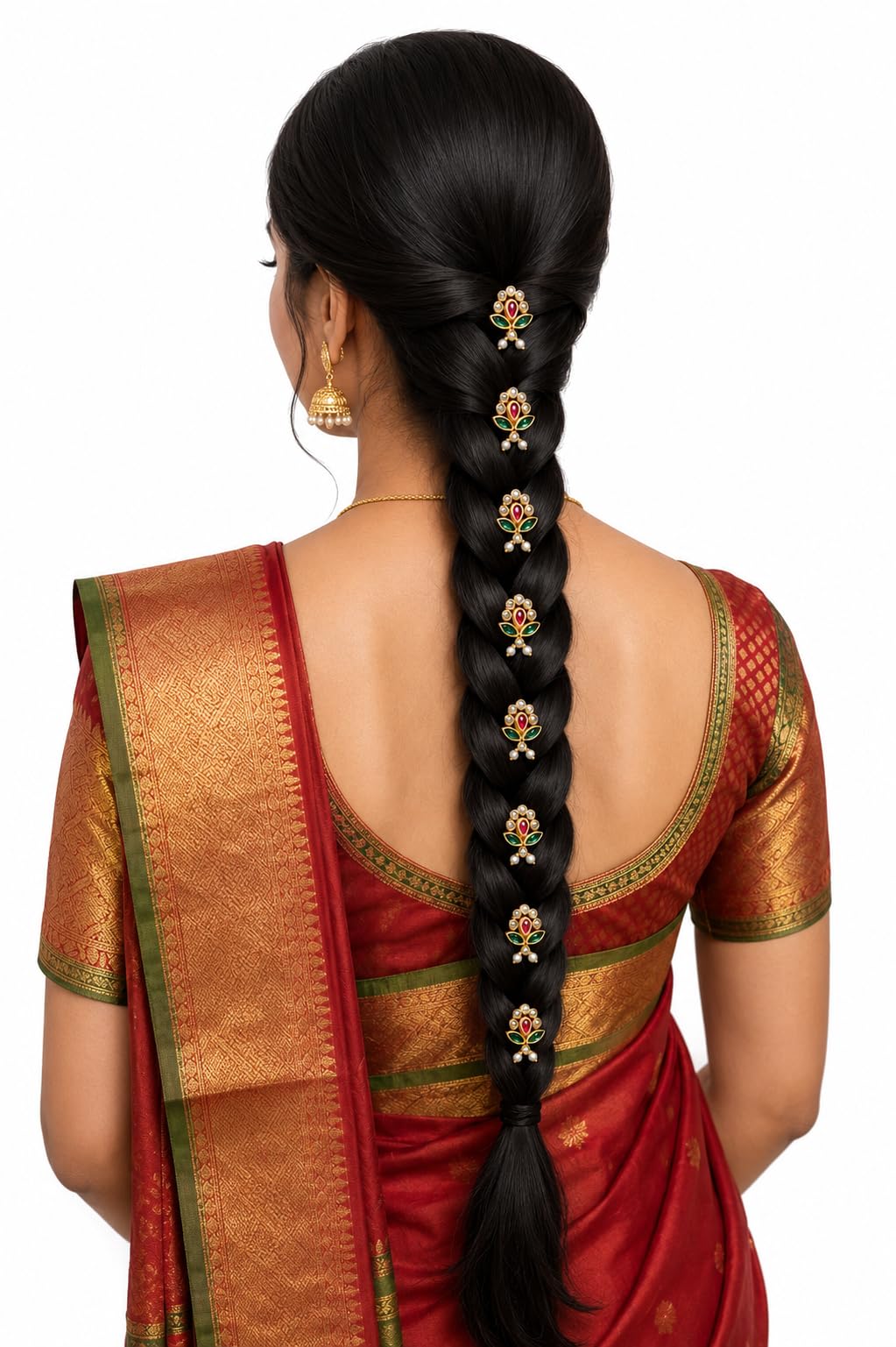 South Indian Bridal Hair U Pins | Traditional Jada Billa Braid Accessories | Temple Jewelry Hair Clips for Women | Wedding, Bharatanatyam (Set of 5)-image-32