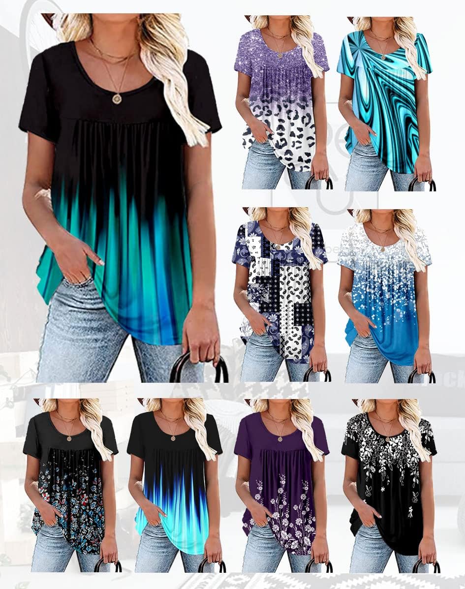 Womens Summer Plus Size Tops Blouses Short Sleeve Shirts Lace Pleated Tunic Tops M-4XL - Image 2
