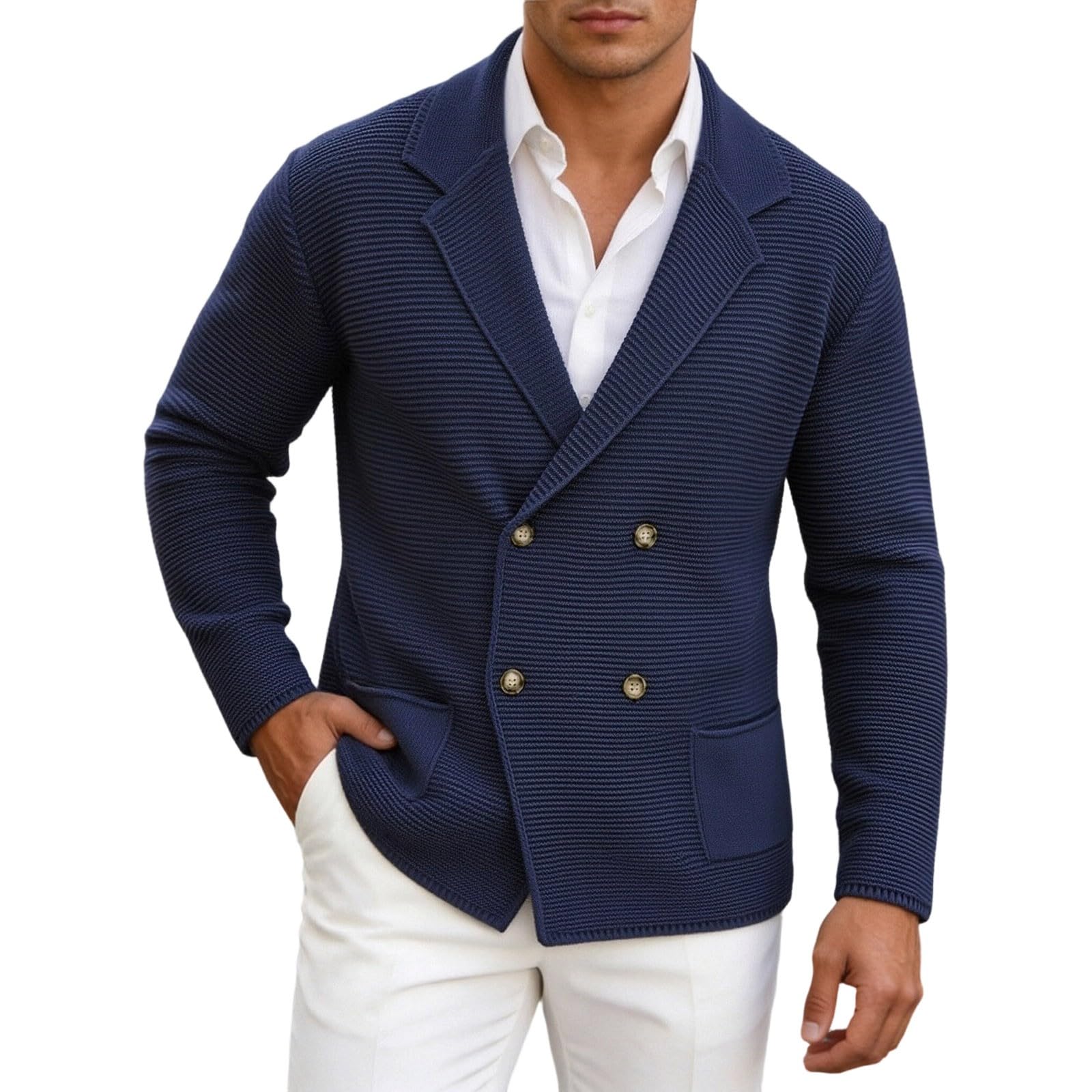 Cardigans Hombre Invierno, Chaqueta De Invierno Hombre con Cuello Chal Suéter Cuello V Punto Manga Larga Solapa Cuello Abrigo De Punto con Bolsillos para Otoño E Invierno