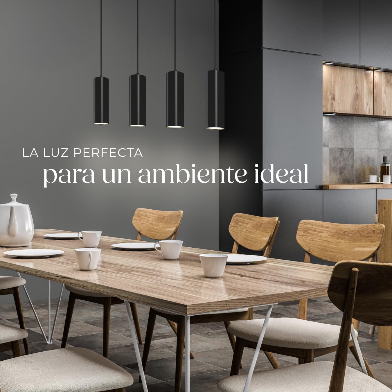 tectake® lámpara de techo colgante moderna estilo industrial, 4 luces GU10, 40 W, lampara salon, instalación fácil con ventosa, altura ajustable, lampara techo dormitorio - Negro