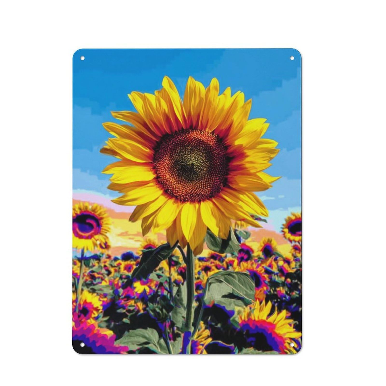 Junmoney Bright Sunflower Field -1 Metal Wall Sign With Design 40X30cm, Loft Style Studio Wall Art For Flat, Bar, Studio Or Gallery Wall