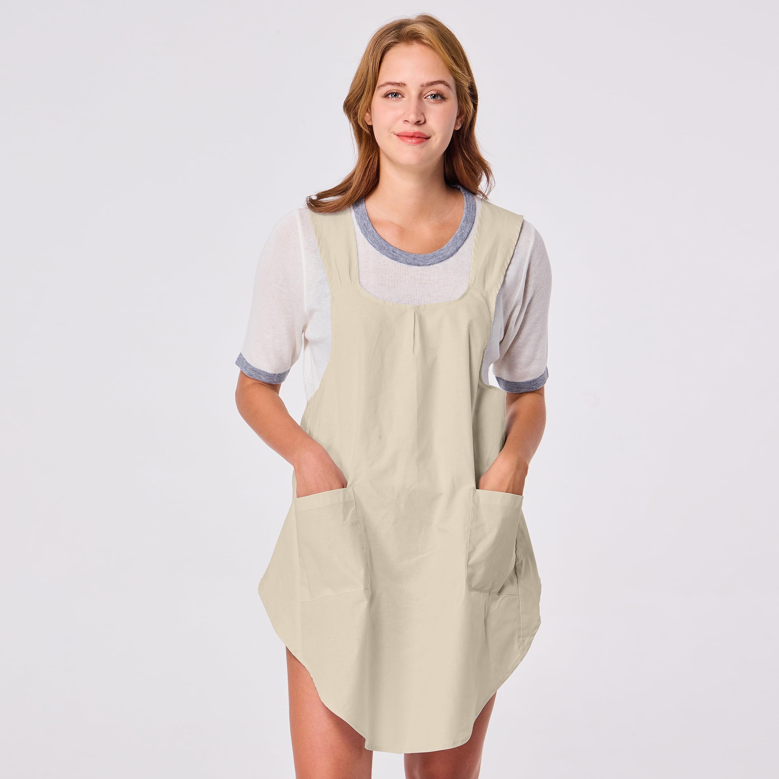 Simple&Opulence Lightweight Waterproof Apron – Linen Cotton – Cross Back/Waist/Strap – 2 Pockets – Cooking & Gardening