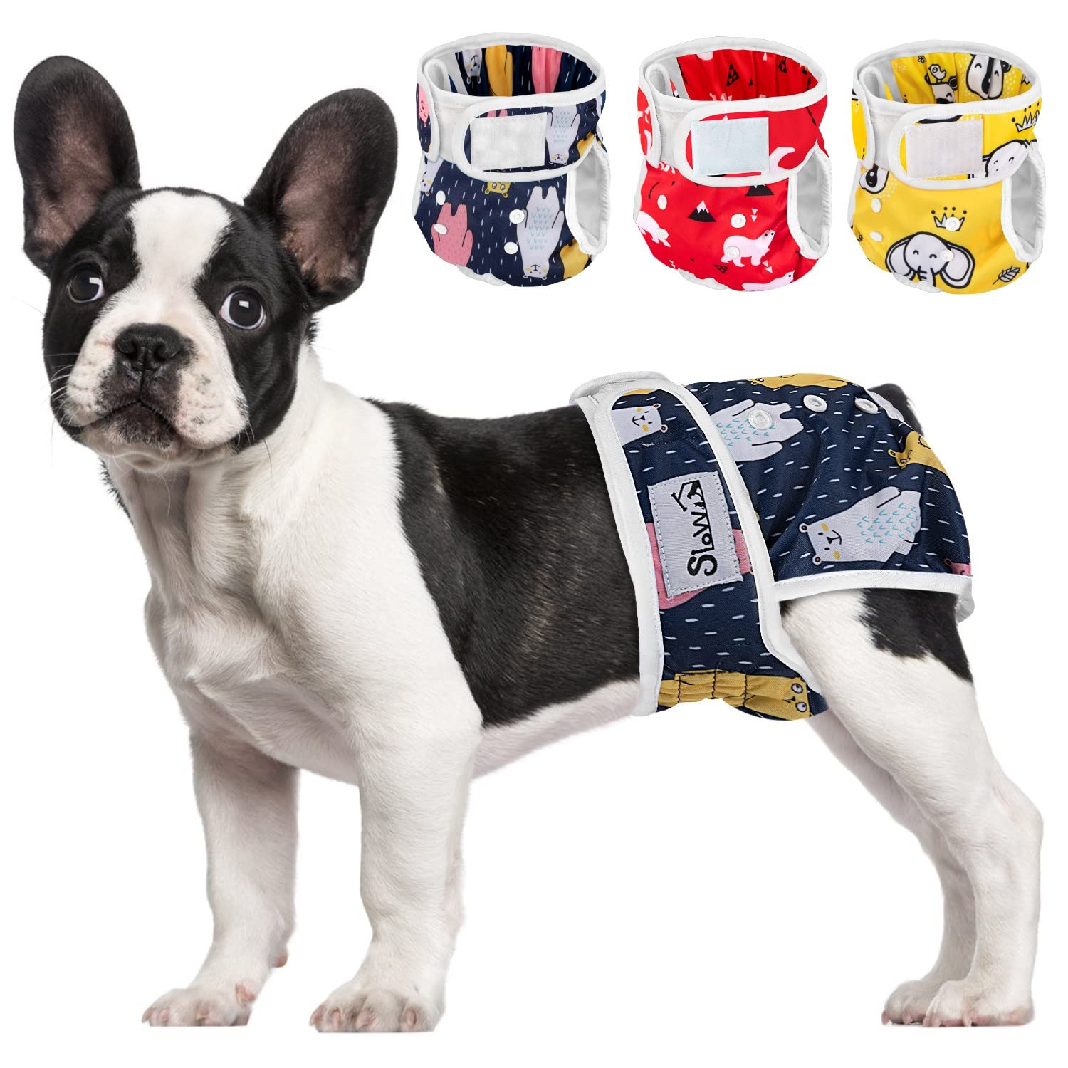 SlowTon Lava pañales para Perros, 3r Pack Pantalones para Perros fáciles de Quitar con Botones Ajustables, pañales para Perras Reutilizables Durante El Calor, inmersión emocionante