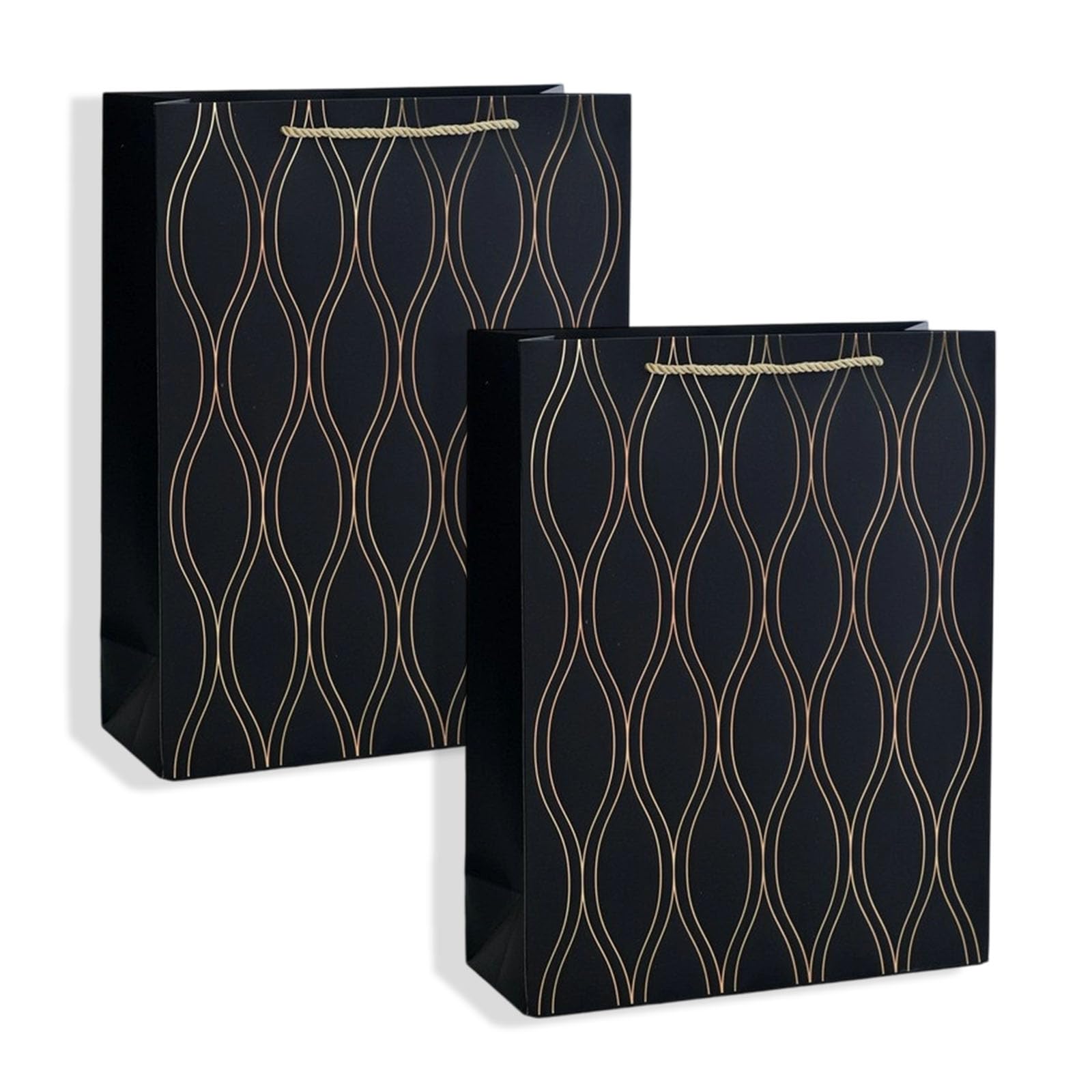 Gift Bag,Gift Bags for Presents,Wedding Gift Bag Premium Black Embossed Gold Luxury Gift Bags,Elegant Business Style Handles,Reusable Gift Packaging for Birthday,Christmas,Anniversary,2 Pack,