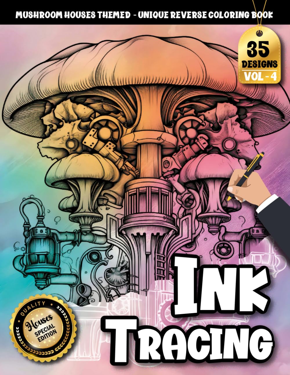 Ink Tracing Book For Adults: A Steampunk Mushroom House Reverse Tracing and Coloring Book for Adults to Relax, Unwind, and Create (Steampunk Mushroom Houses Tracing Series)