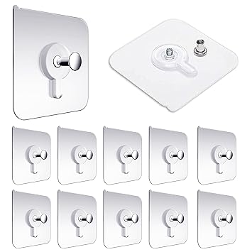 Misamo Enterprise Plastic Hooks for Wall Without Drilling Waterproof Hooks for Bathroom Shower Kitchen Keys Door Outdoor Home Improvement Utility Hook (Pack of 20, Photo Frame Hook), Transparent - image, photos