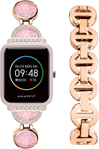Correas de reloj de 0.78 pulgadas compatibles con Amazfit Bip 3Bip 3 ProGTS 4 MiniGTS 2 3 4Bip U Pro para mujer, correa de metal de acero inoxidable
