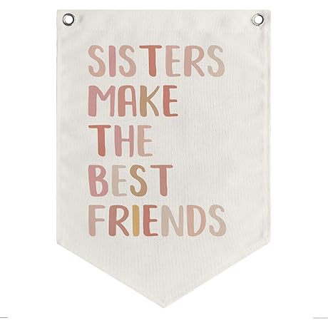 Brother Sister Flag Pennant Sign - Canvas Banner, Kids Room Decor