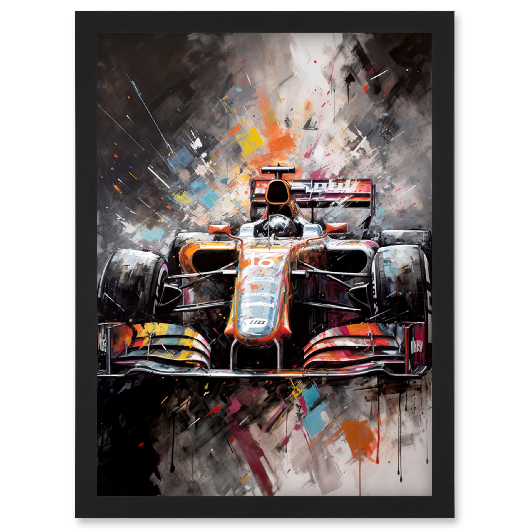 Artery8 Race Car Grand Prix Multicoloured Modern Artwork Framed Wall Art Print A4