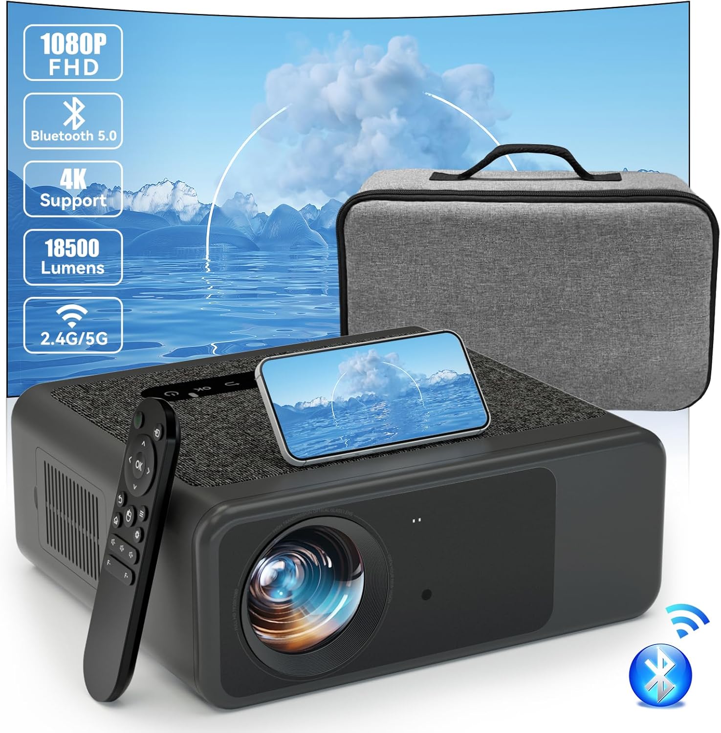 HYTOBP Vidéoprojecteur 5G WiFi Bluetooth, Keystone, Projecteur 4K