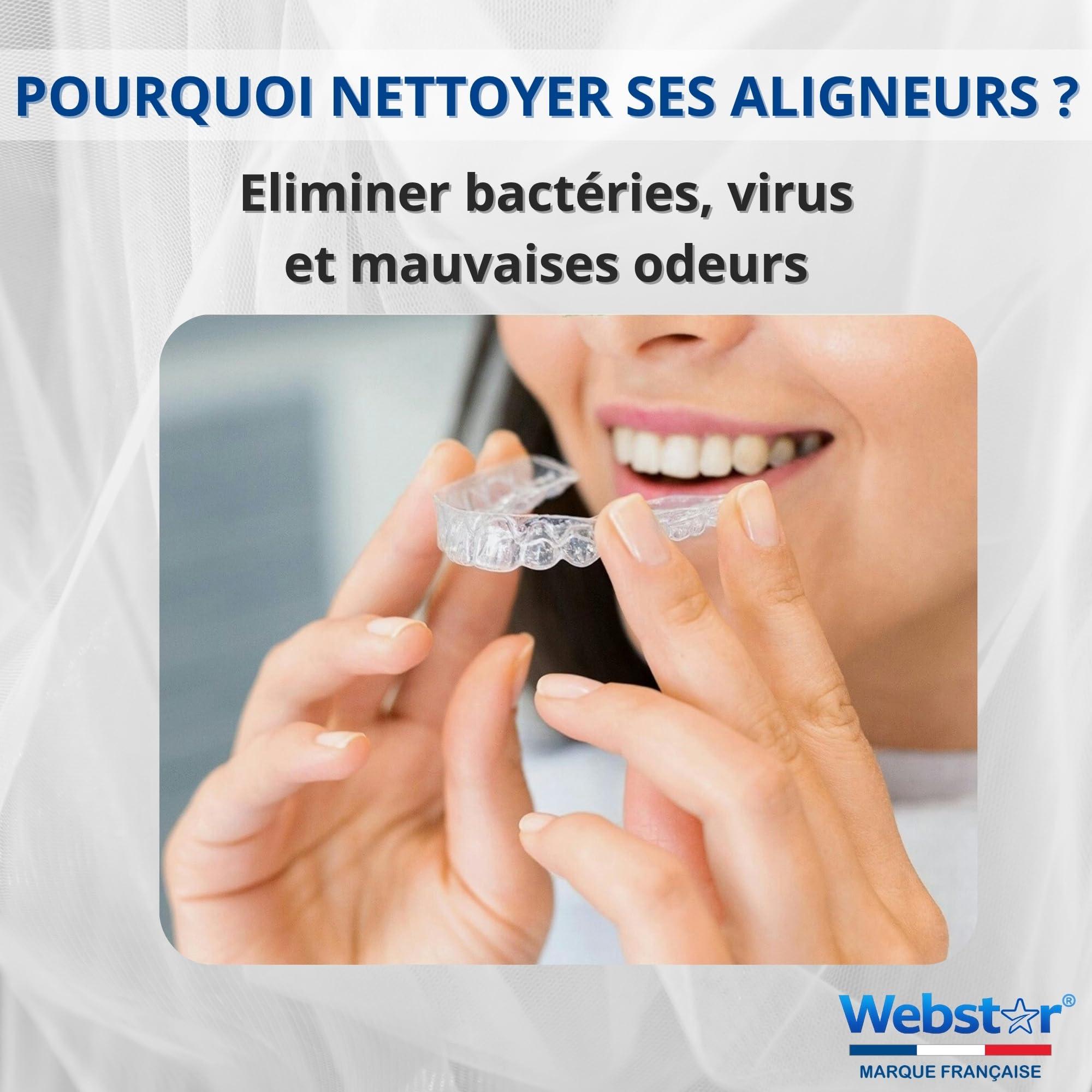Webstar Tech® Etui UV pour Aligneurs | Elimine Virus Bactéries et Odeurs | Gouttières dentaires | Désinfectant UV appareils orthodontiques | Bac Aligneurs Invisalign | Boite Désinfectante Invisalign