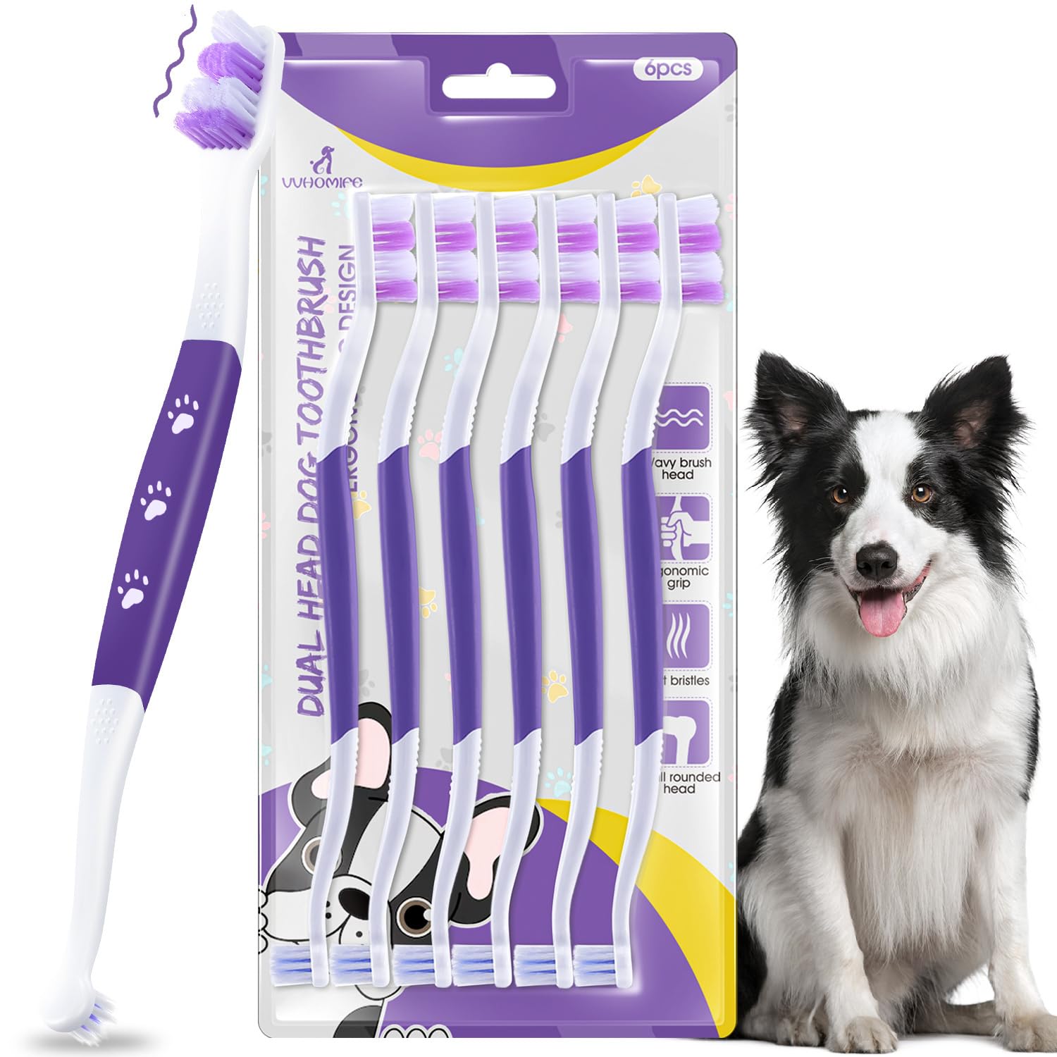 Dog Toothbrush – Newly Upgraded Dual-Head Design with 60° Wavy Bristles–Gently Surrounds Teeth for Deep Cleaning and Plaque Removal – Non-Slip Handle,