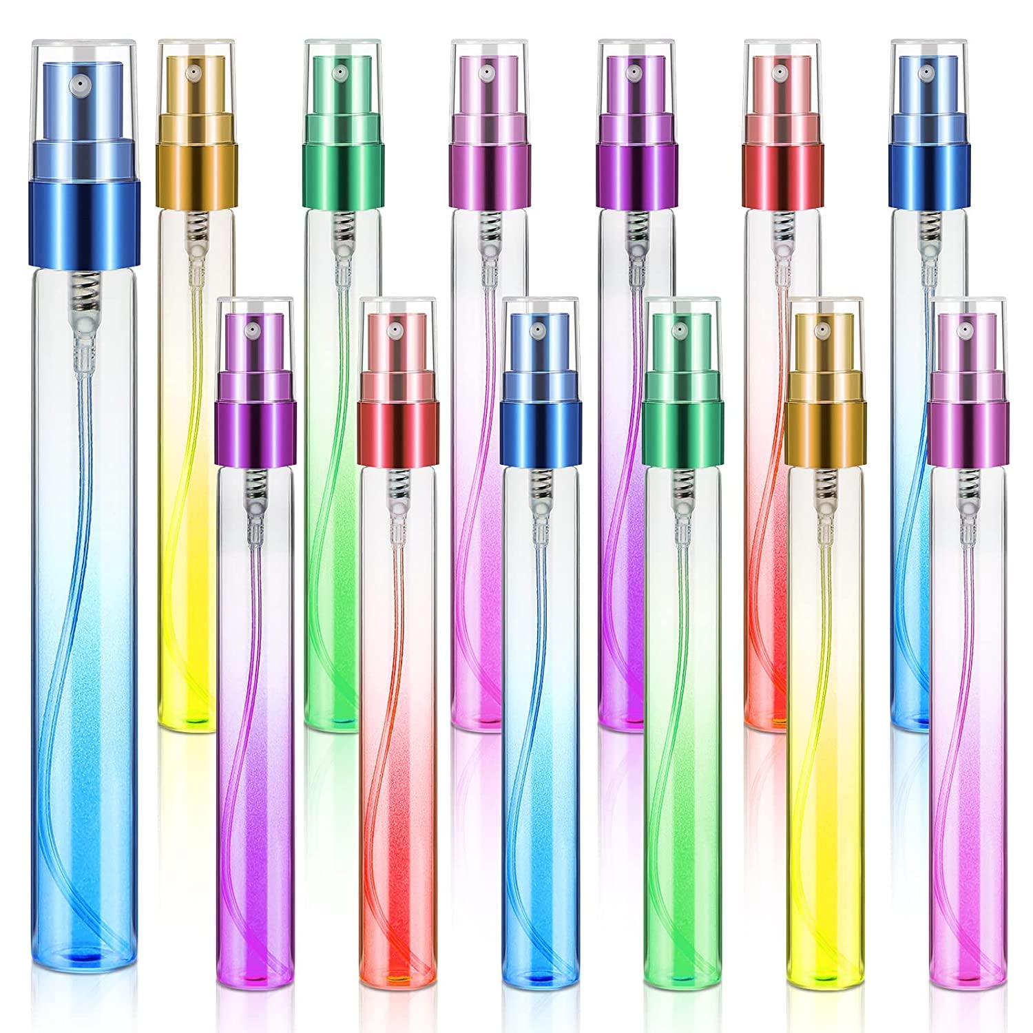 Spray Bottles, 12 Pieces Mini Colorful Spray Bottles, 10 ml Glass Perfume Bottle Portable Container Atomizer Refillable Fine Mist Sprayer for Cleaning, Travel, Essential Oils and More (6 Colors)