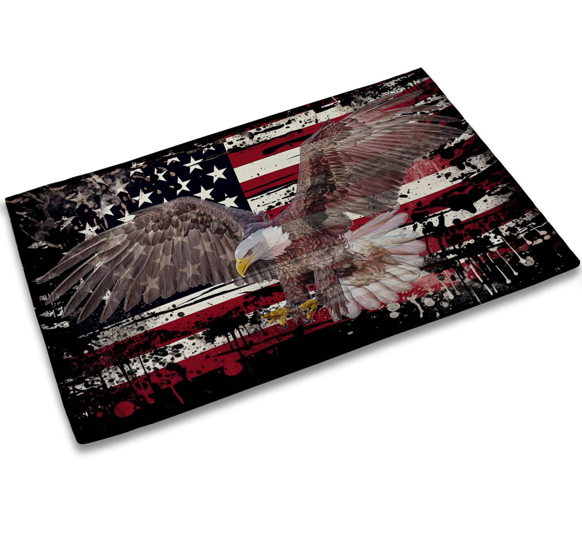 TUBAMQ Patriotic Entrance Door Mat, Eagle Decor Doormat, American Flag Non-Slip Carpet Rugs with Felt Decorative for Home/Indoor/Outdoor 17" x 30"