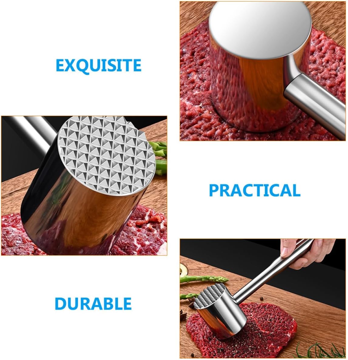 VICASKY Multi-functional Double-sided Meat Mallet Tenderizer with 304 Stainless Steel Needles, Beef and Chicken Pounder Kitchen Tool for Steak and Poultry Tenderizing