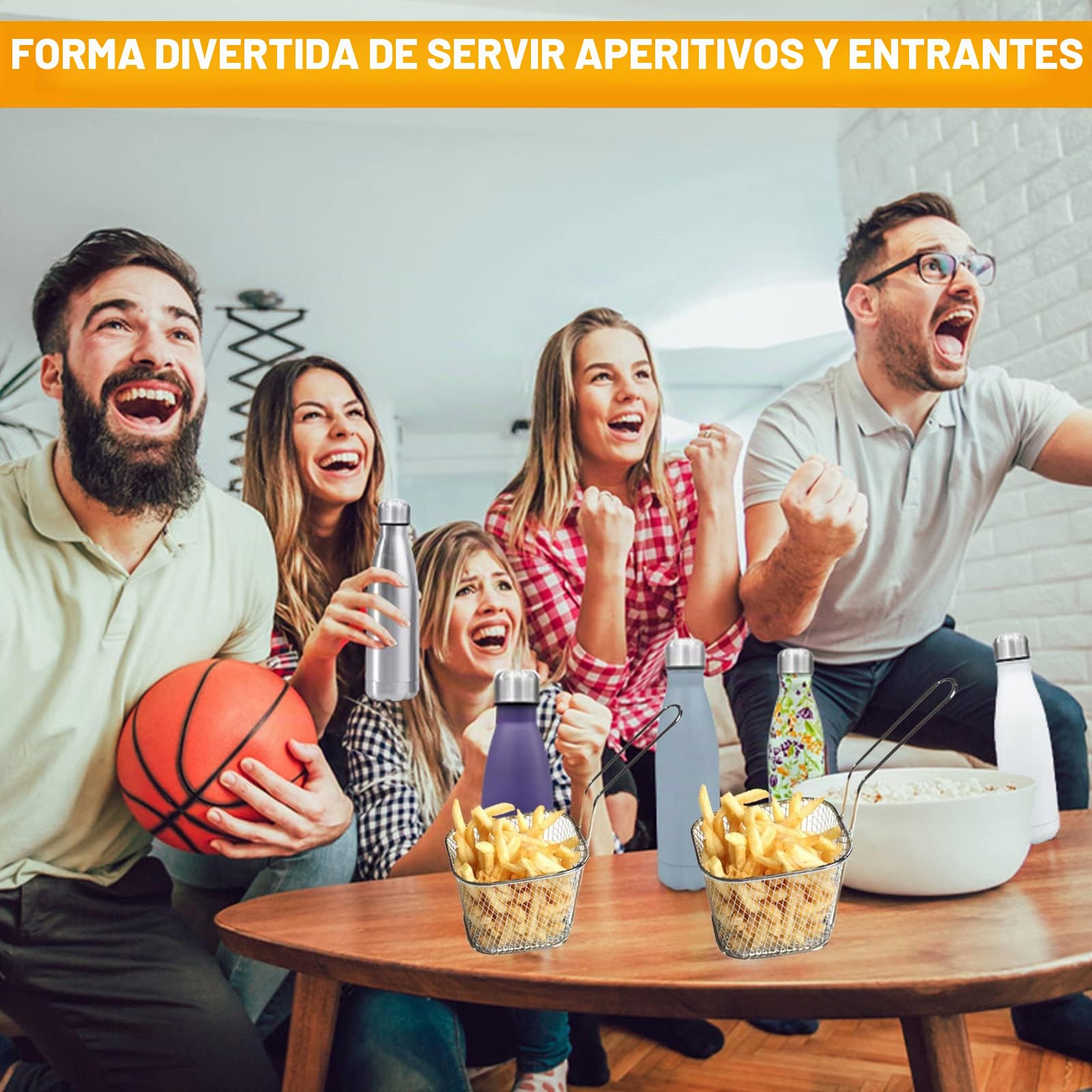 Nizirioo 12 Pieza Cestas Para Freír Cestas, Mini Cesta Para Freír Patatas Fritas, Cestas De Patatas Fritas Con Asa Para Servir Papas Fritas, Frituras, Aperitivos, Comidas Rapidas, Freír (Plata)