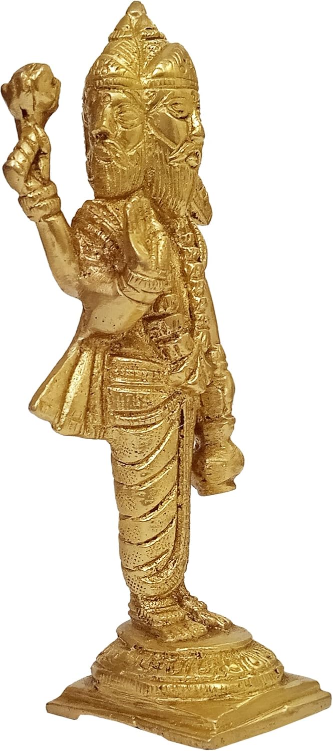 Purpledip Brass Idol Brahma (Thai Phra Phrom), Creator of Universe: Hindu God with Four Heads, Rare Collectible Statue (12045A)