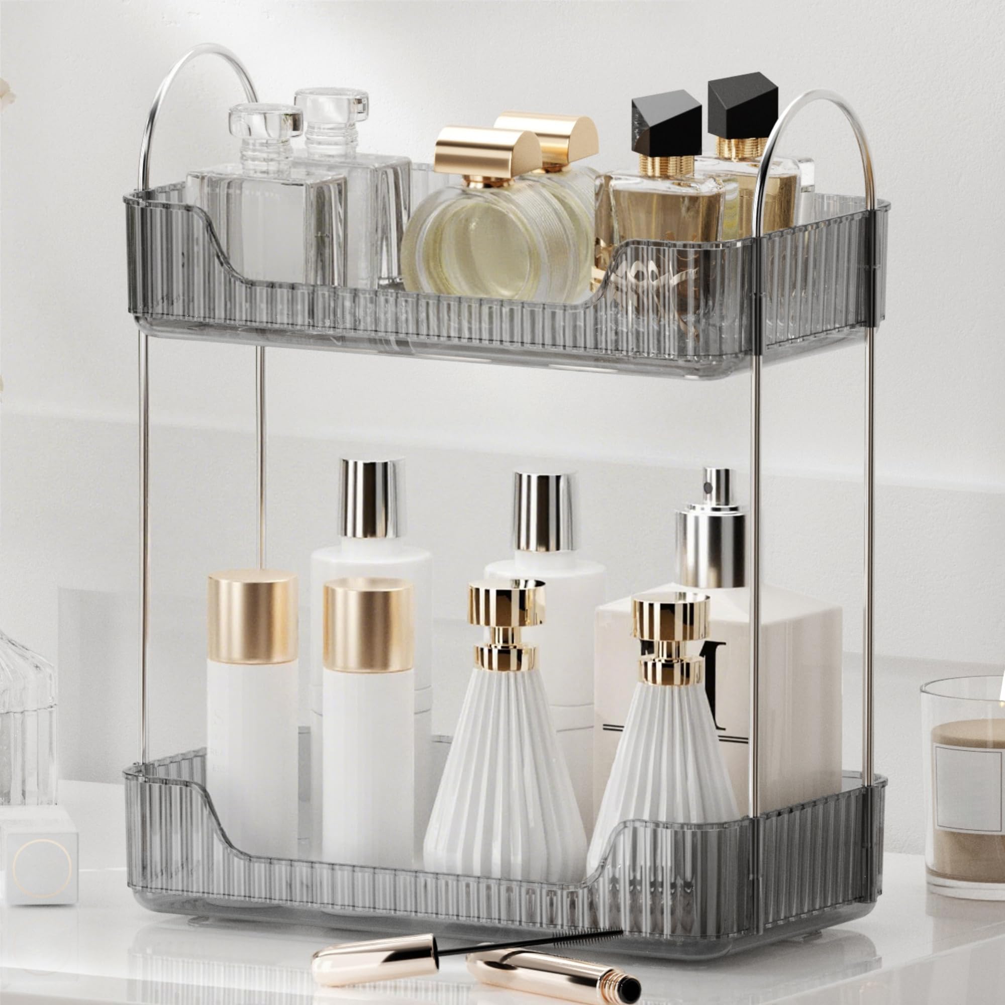 YCIA&DONE Organizador de baño, almacenamiento de maquillaje, estante de bandeja de cosméticos para el cuidado de la piel, estante para perfume para mostrador de tocador, gran capacidad, fácil de