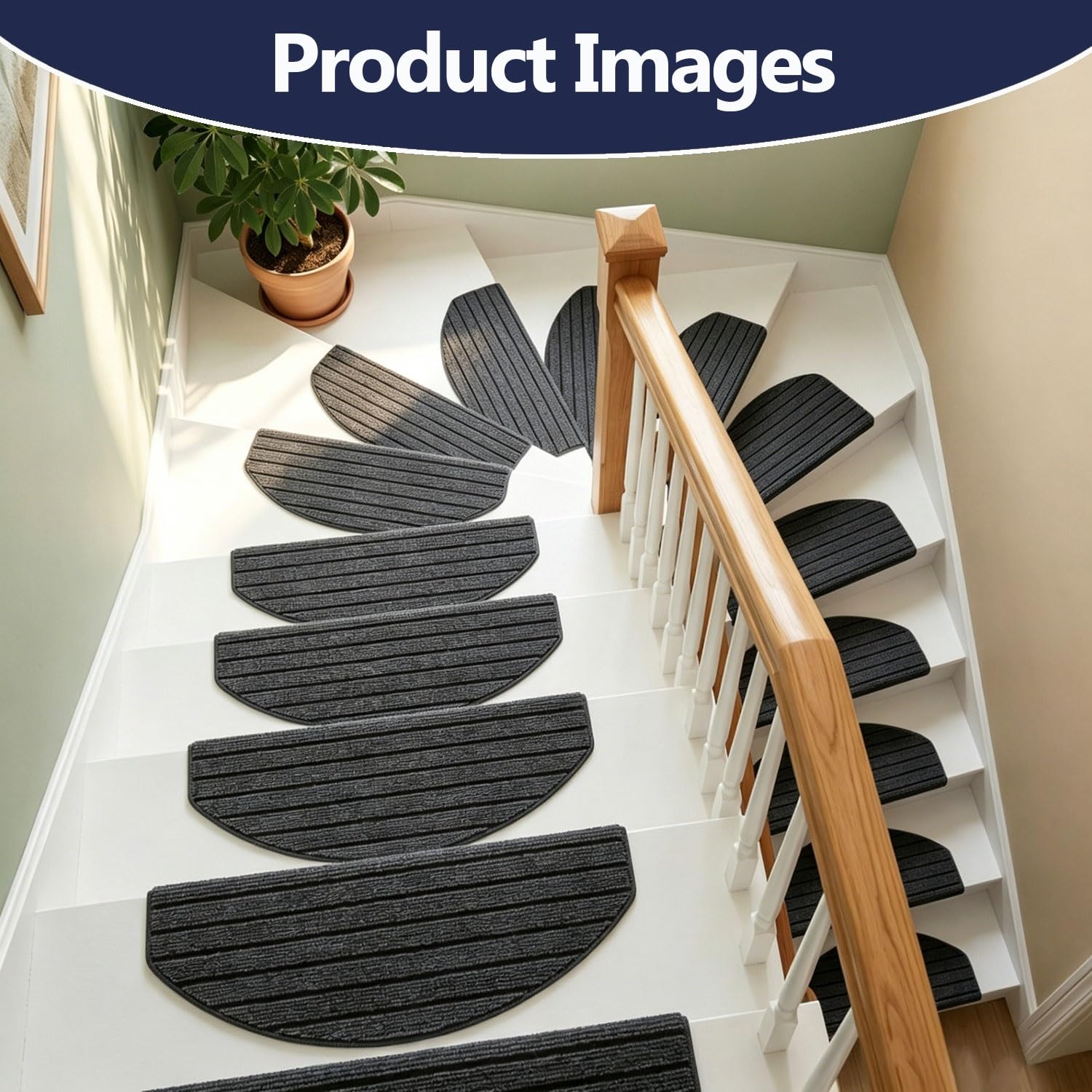 Set di 15/10/5/2 Copertura Antiscivolo per Scale, 60x24cm Tappetini per Scale a Chiocciola Semicircolare Adesivi Passatoie per Gradini Lavabile per Interne Marmo legno Scale(A3,60x24cm(15pcs))