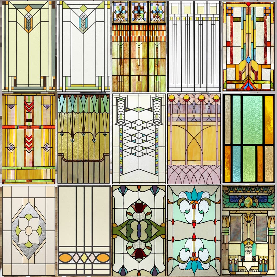 Buntglas-Fensterfolie, mattierte Sichtschutzfolie, statisch haftend, Retro-Prärie-Stil, Aufkleber, Dusche, Badezimmer, Büro, Heimdeko (Color : 15, Size : 58X100cm)