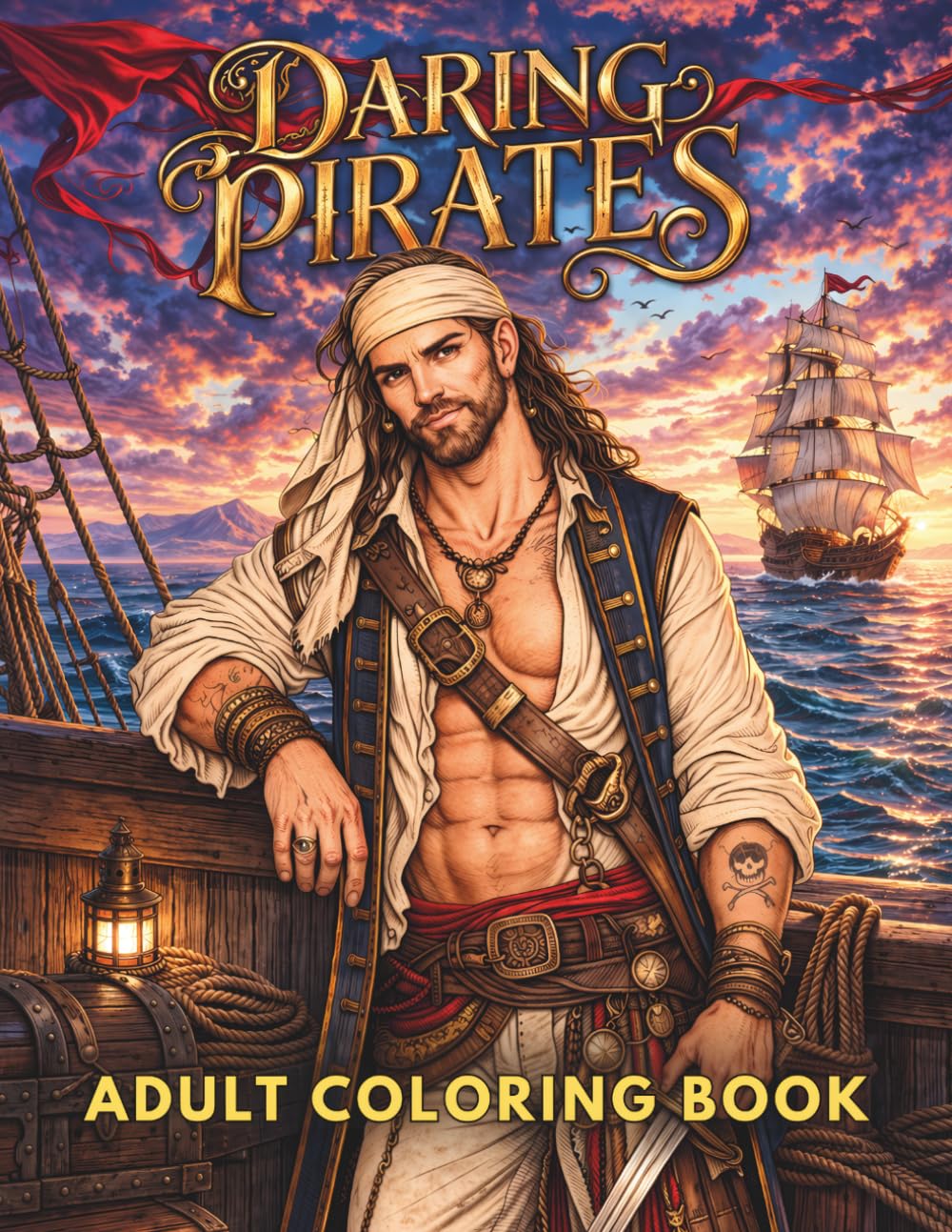 Daring Pirate Men: Adult Coloring Book: Bold & Handsome Pirates | Fantasy Warriors, Adventure Scenes & Stress Relief Coloring Pages (Rugged & Legendary: Adult Coloring Series)