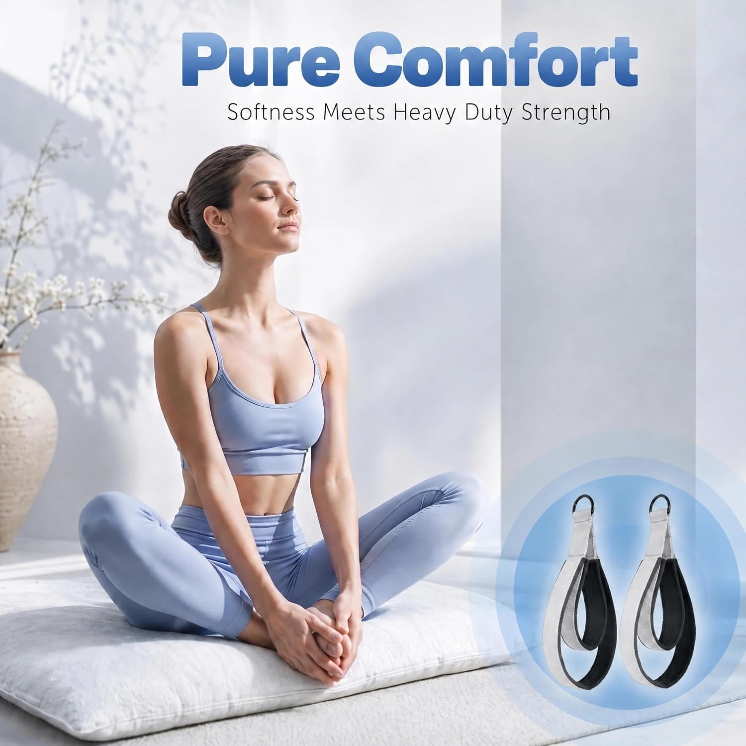 Durable Pilates Straps for Reformer, Padded Home Gym Workout | 2-in-1 Double Loops, Ultra-Soft Fleece Lined, Metal D-Rings, For Pilates Reformers, Yoga Workout Accessories & Tonal Gyms
