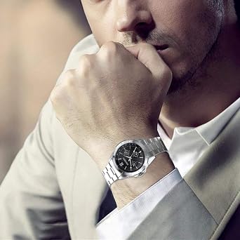 JewelryWe Men's Watch Business Casual Analogue Quartz Watch with Stainless Steel Strap Blue Black White Dial