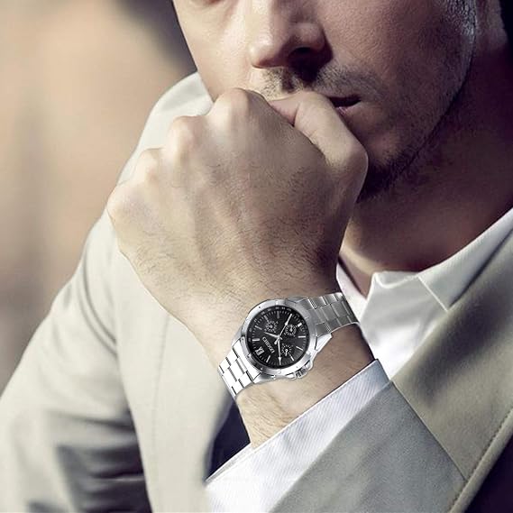 JewelryWe Men's Watch Business Casual Analogue Quartz Watch with Stainless Steel Strap Blue Black White Dial