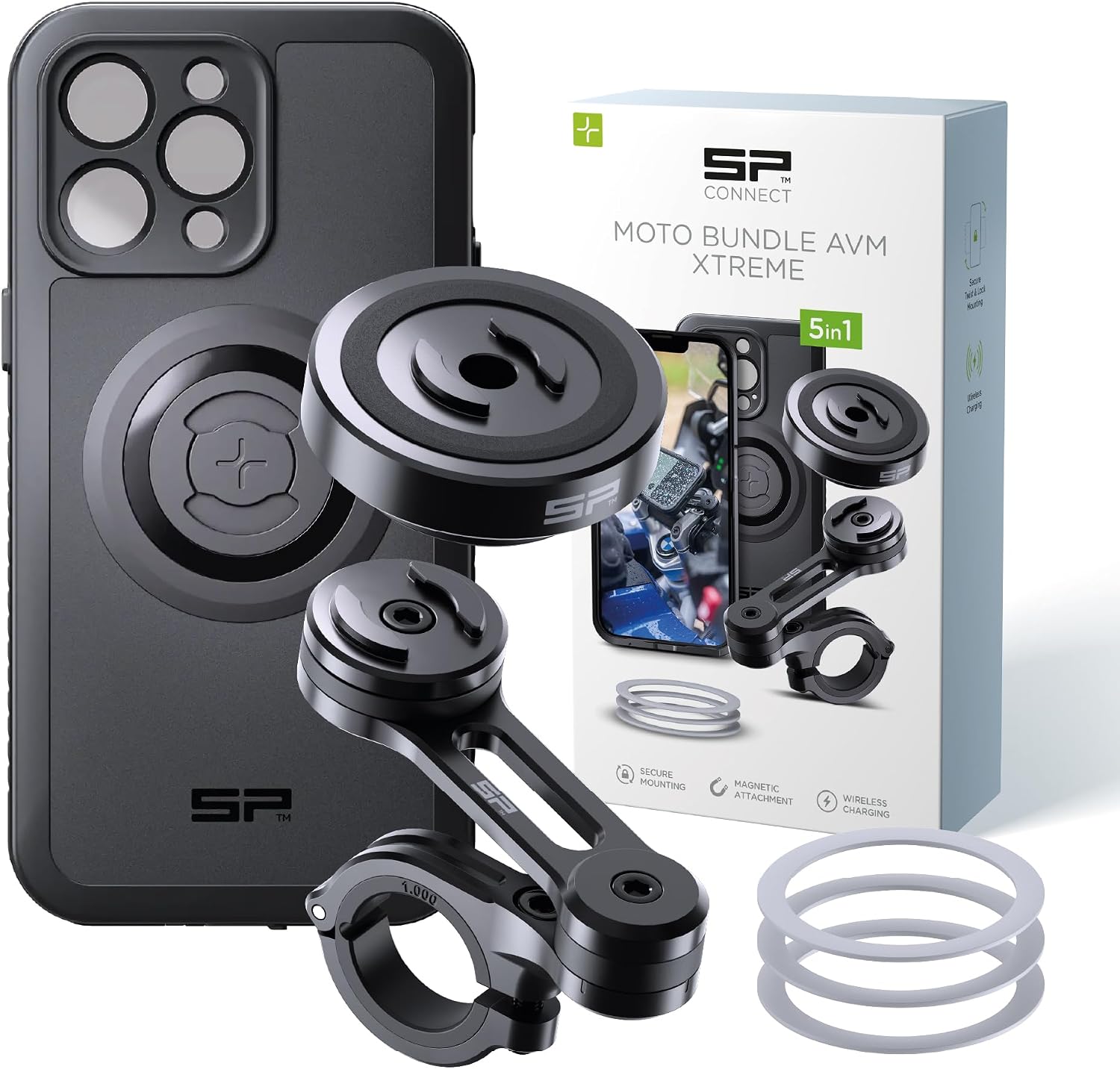 SP CONNECT Moto Bundle II AVM Xtreme | SPC+ |Compatible with iPhone 14 Pro Max | Phone Mount for Motorcycle | Motorcycle Phone Holder | Handlebars