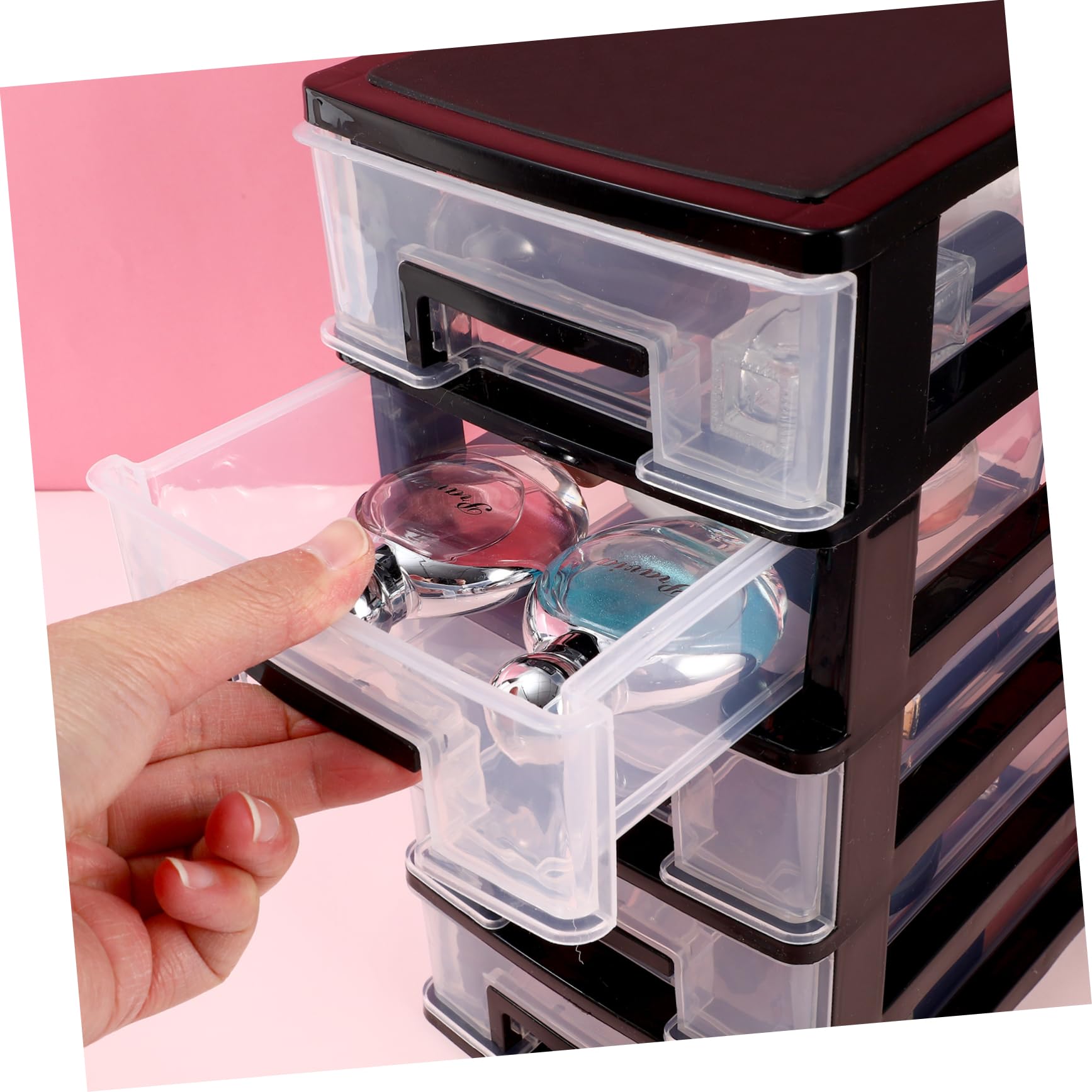 ULTECHNOVO Cassettiera da Scrivania e Design Pratico in Plastica 5 Cassetti Trasparenti Organizer per Cosmetici e Make-up Grande Capacità per Ufficio e Desktop