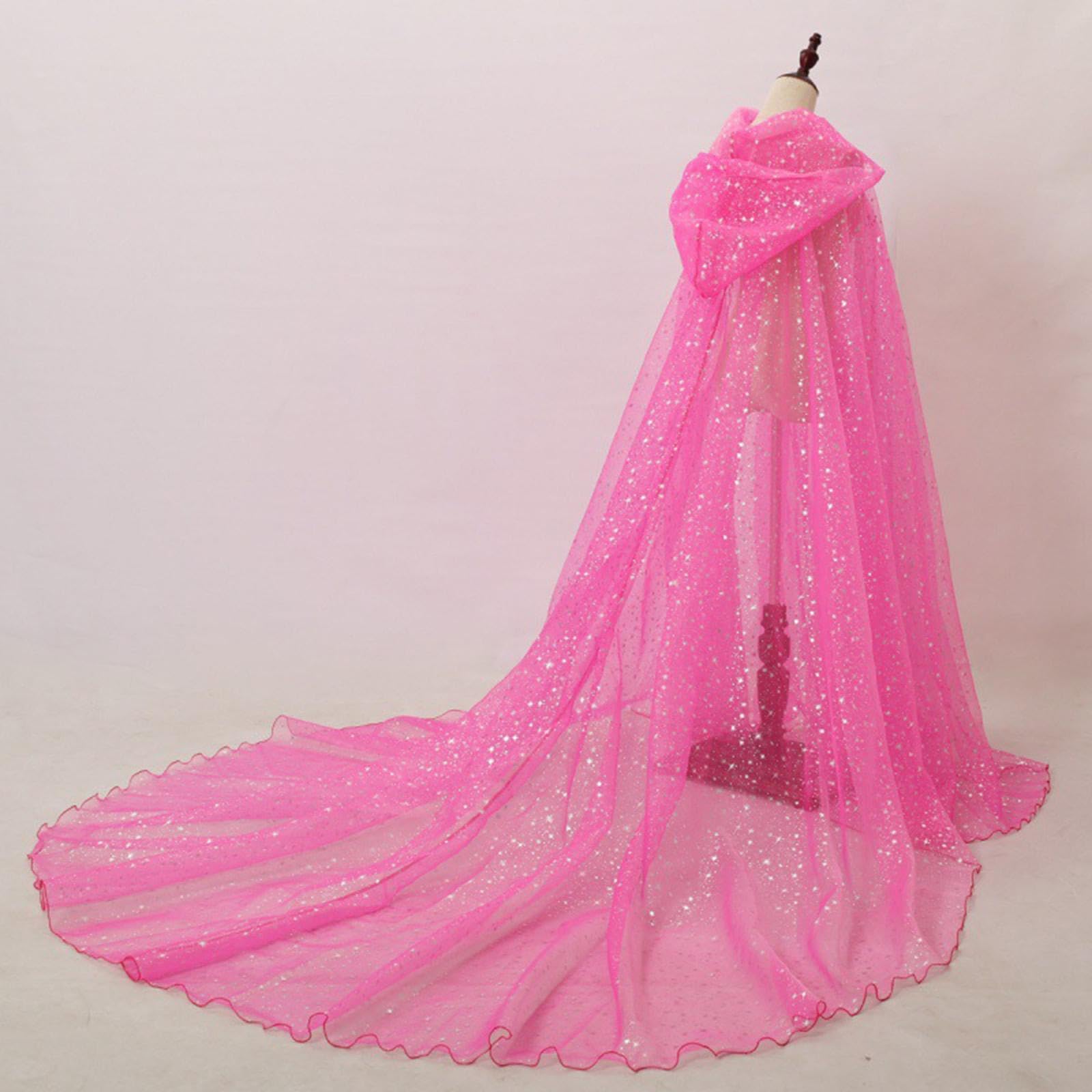 Mantello con Cappuccio per Donna, Mantello Da Sposa per Adulti, Costume, Lungo, Lavabile, Mantello con Cappuccio in Tulle Lucido, Mantello Da Sposa Pe