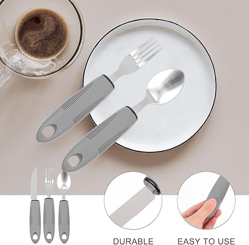 Miniatura 3 de BESTonZON Juego de utensilios adaptativos para ancianos, ancianos con asas construidas, tenedor flexible, cuchara y cuchillo basculante, cuchillo de