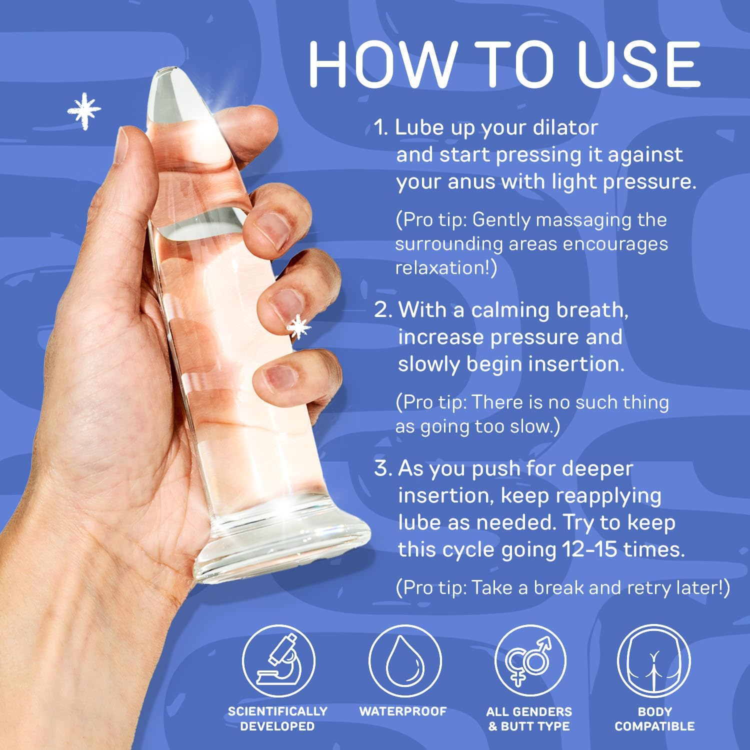 Glass Anal Dilator Set, 3-Piece Trainer Butt Plug Kit, Body-Safe Borosilicate Glass Plugs with Temperature-Adjustable Surface