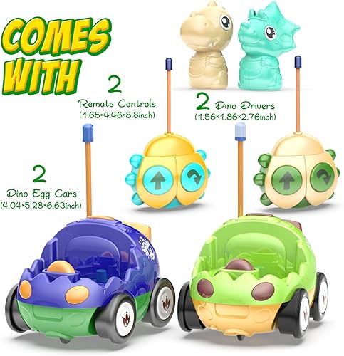 Miniatura 6 de Yeaye Auto a control remoto para niños pequeños, paquete de 2 autos a control remoto, autos de dibujos animados para niños de 18 meses, juguetes