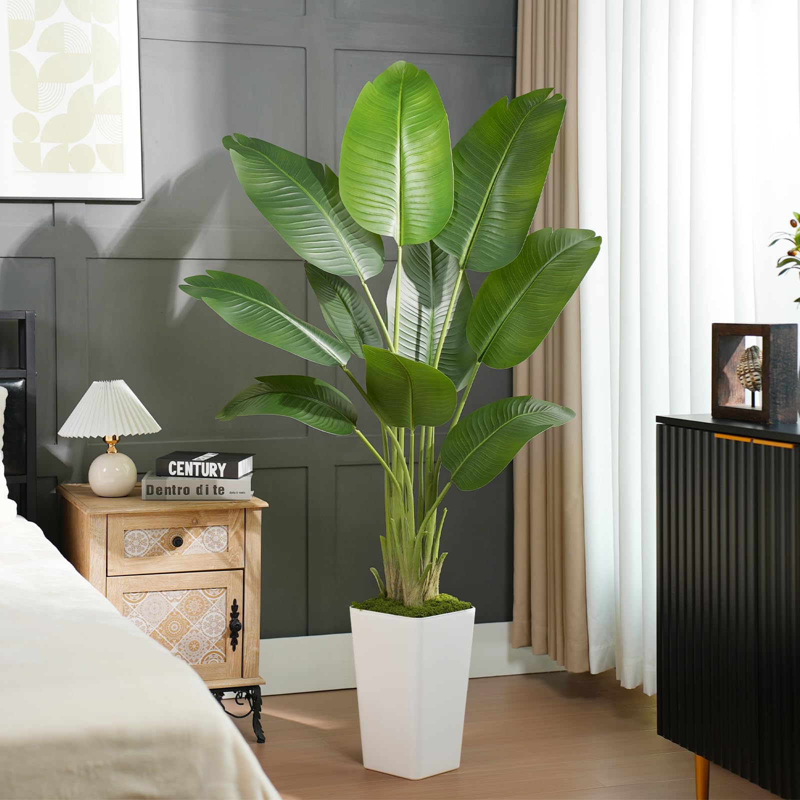 Keeplush 6ft Artificial Bird of Paradise Plants with White Planter, Tall Tropical Palm Tree with 10 Banana Leaves, Artificial Silk Plants Indoor for Office Floor Room Decor