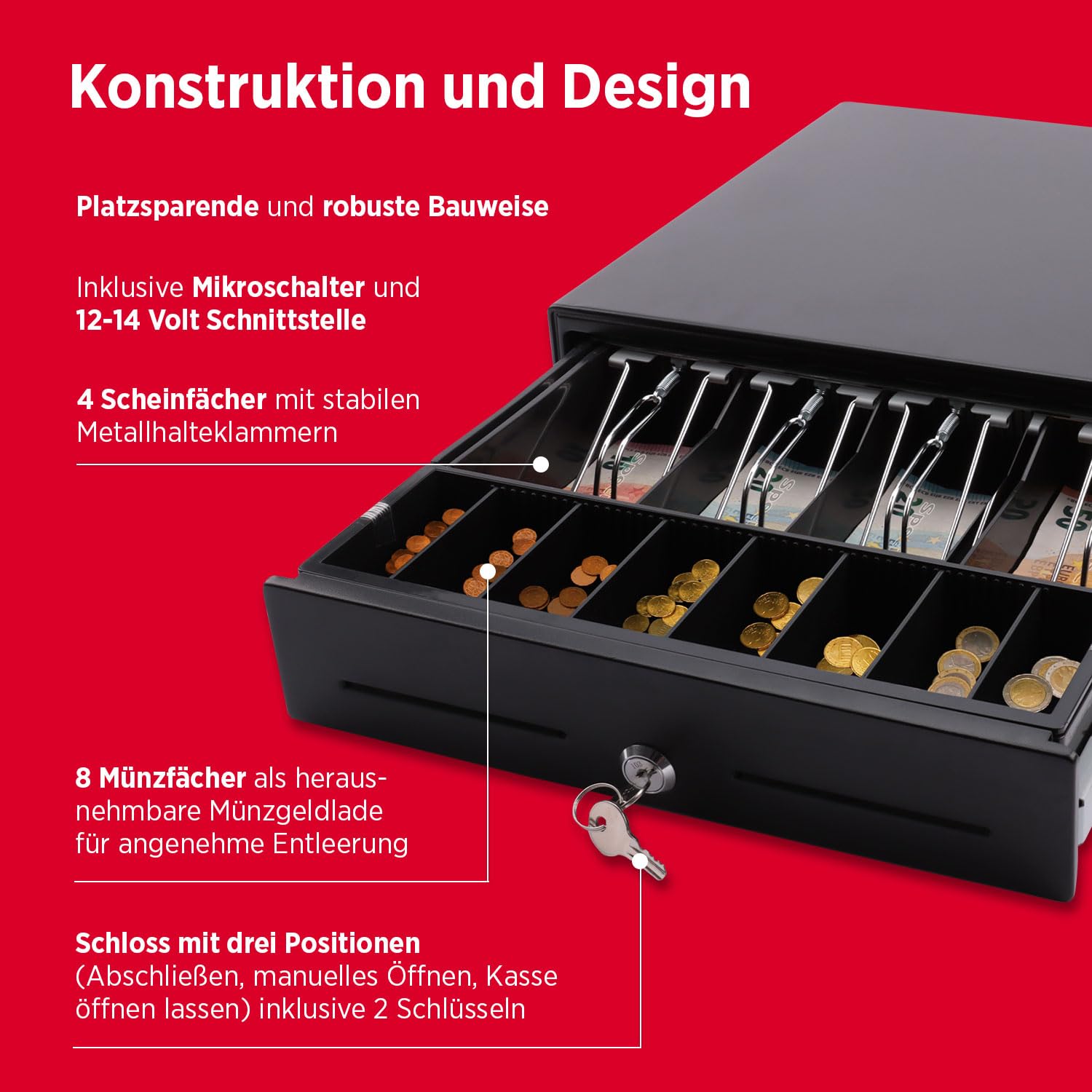 Olympia SD 330A Kassenschublade 4 Fächer Banknoten 8 Münzen RJ-12 12-24 Volt 33,5x33x10,4 cm