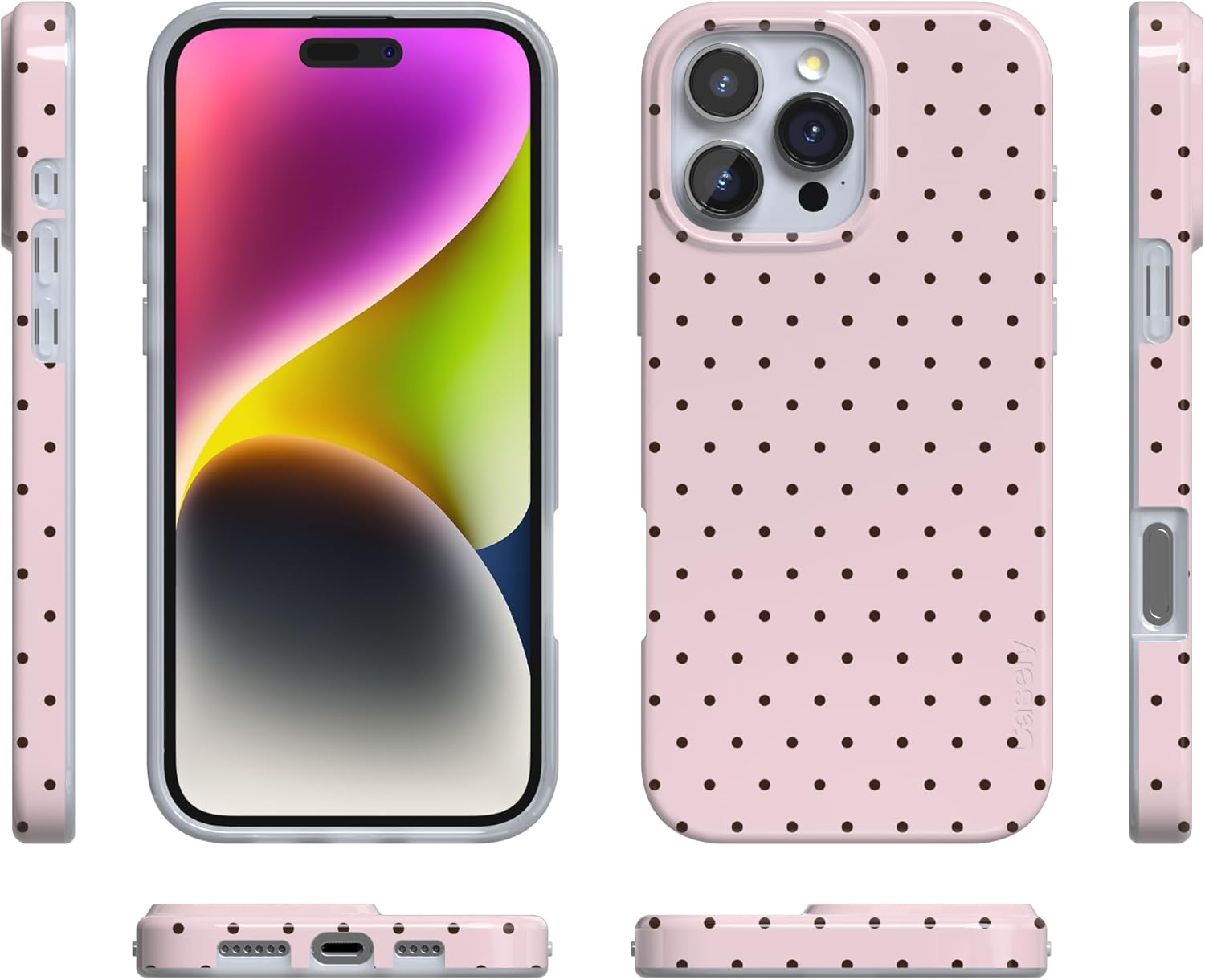 Casely iPhone 16 Pro Case | On the Dot | Pink & Brown Polka Dot | Compatible with MagSafe | Classic Ultra Slim Design