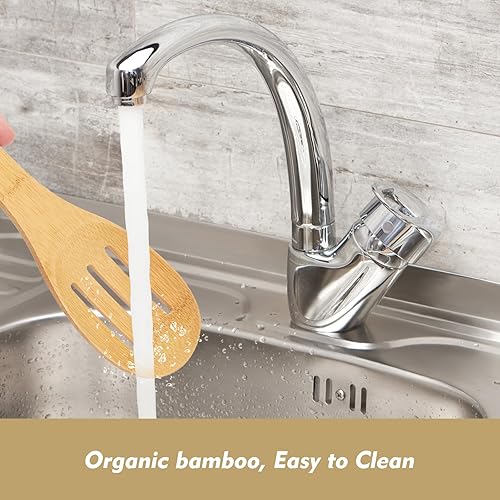 Miniatura 5 de 7 cucharas de madera para cocinar, juego de utensilios de bambú natural para sartenes antiadherentes y utensilios de cocina, no tóxico, fácil de