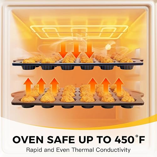 Miniatura 7 de HONGBAKE Mini molde antiadherente para magdalenas, molde para hornear, bandeja comercial para pasteles de 24 tazas, 1.8 dia, 17 x 9.7 pulgadas, gris