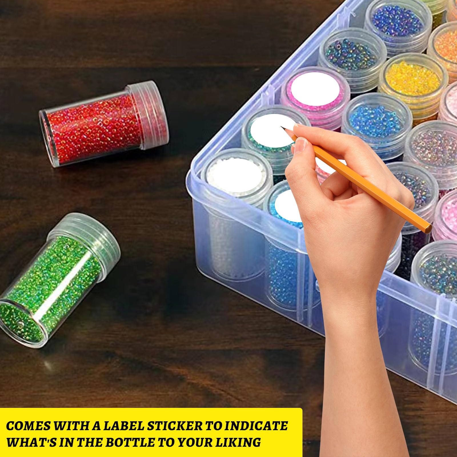 Kit Diamond Painting Organizer Contenitori per Pittura a Diamante da 60 Scomparti, Scatola Portaoggetti per Ricamo a Diamante con Etichette Adesive e Imbuti, per Perline, Strass