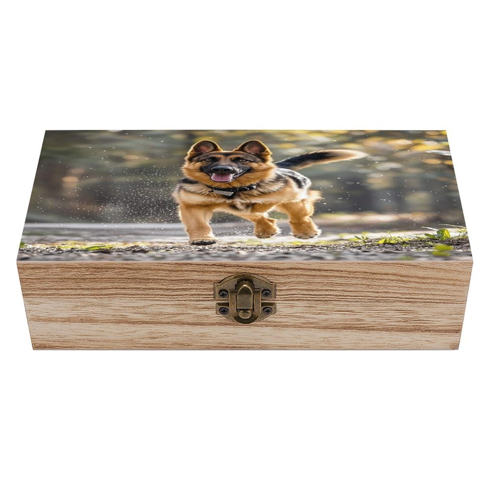 LZQPOEAS Running German Shepherd Dog Wooden Box Storage Space to Organize Jewelry in A Beautiful Small Storage Box Decorative Card Boxes Memory Treasure Boxes for Crafts And Photo Storage